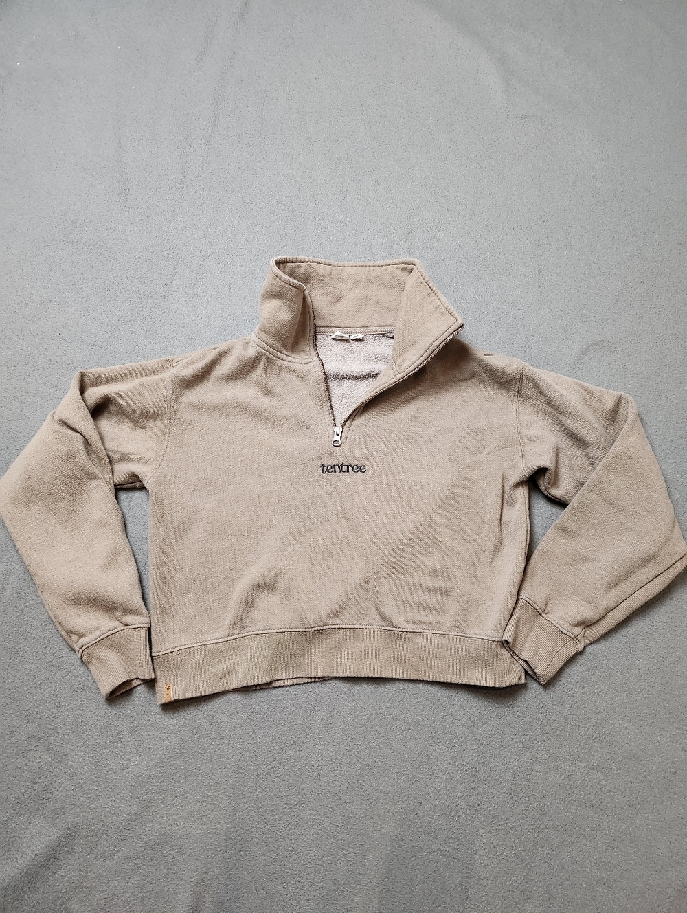 Tentree Beige Quarter-Zip Cropped Sweatshirt Pullover Sz Med